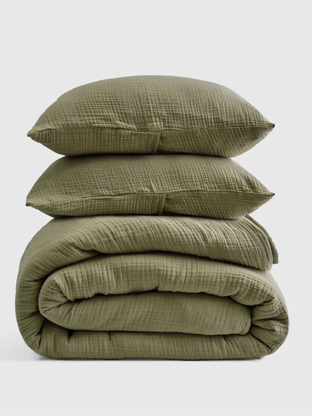 Quince Full/Queen Organic Cotton Airy Gauze Dream Quilt Set in Olive Green NWT